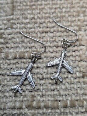 Silver-Toned Airplane Dangle Earrings